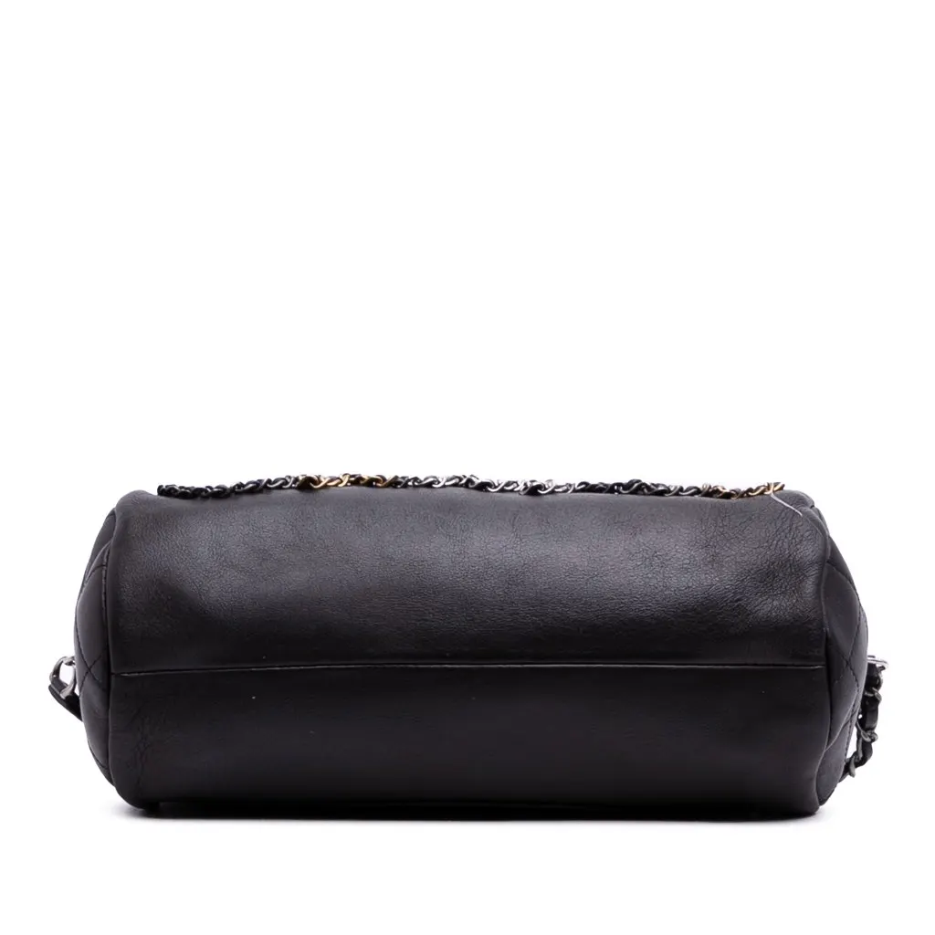 Chanel Calfskin Signature Chain 20s Bowling Bag Black Leather Good - Inside View