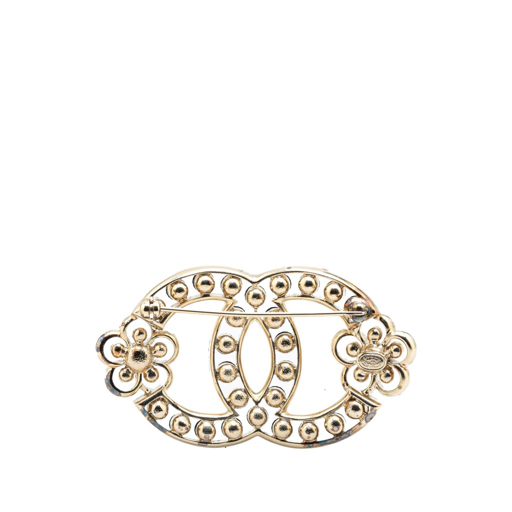 Chanel Gold Plated CC Crystal Brooch - 2