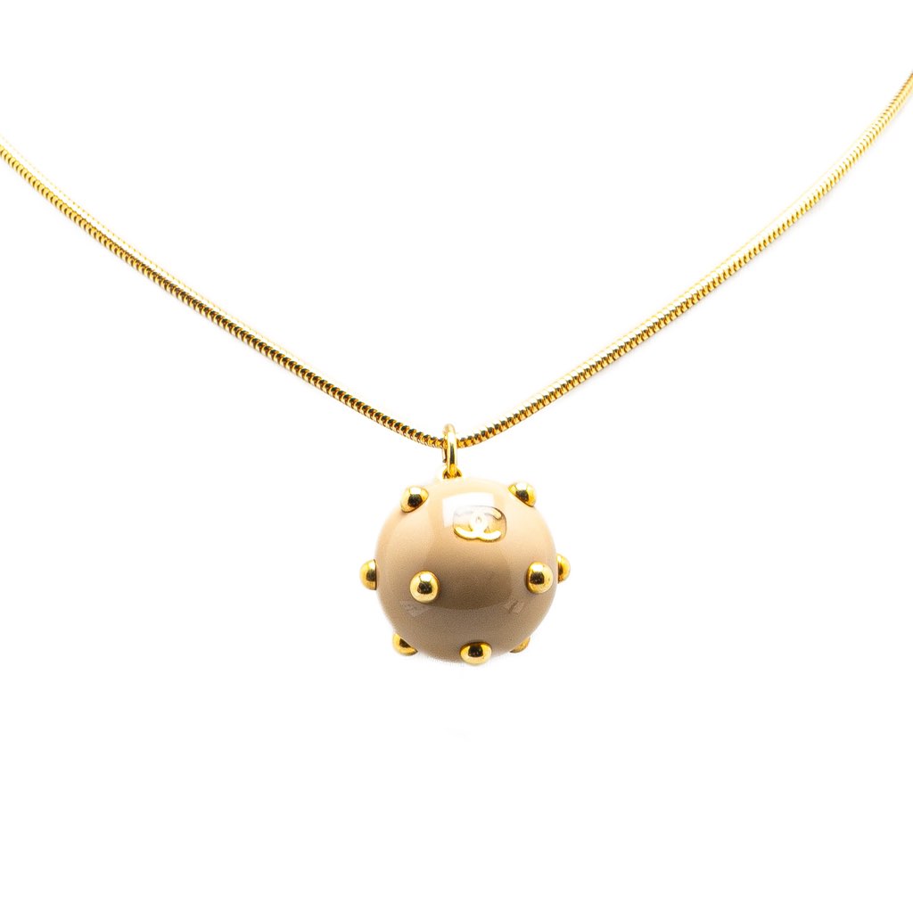 Chanel Gold Plated Resin Ball Pendant Necklace