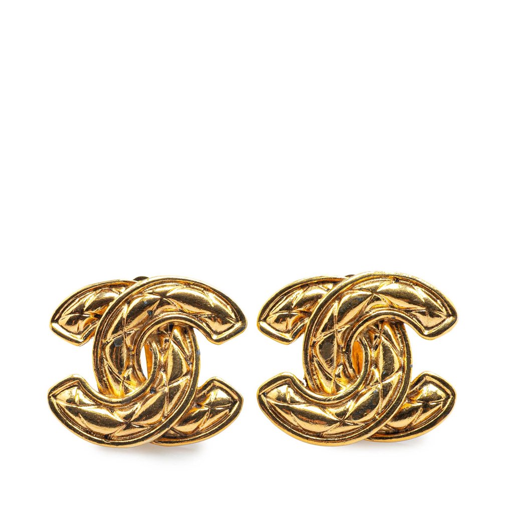 Chanel Gold Plated CC Quilted Clip On Earrings