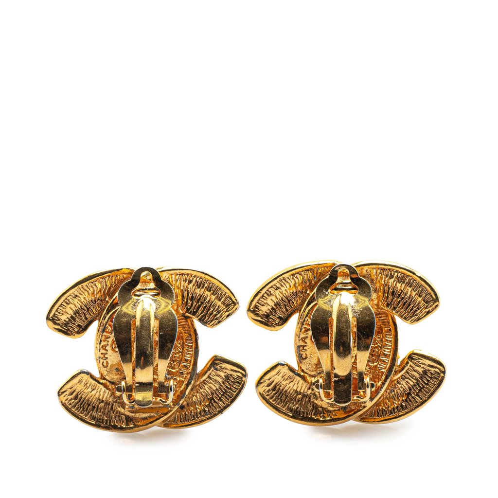 Chanel Gold Plated CC Quilted Clip On Earrings - 2