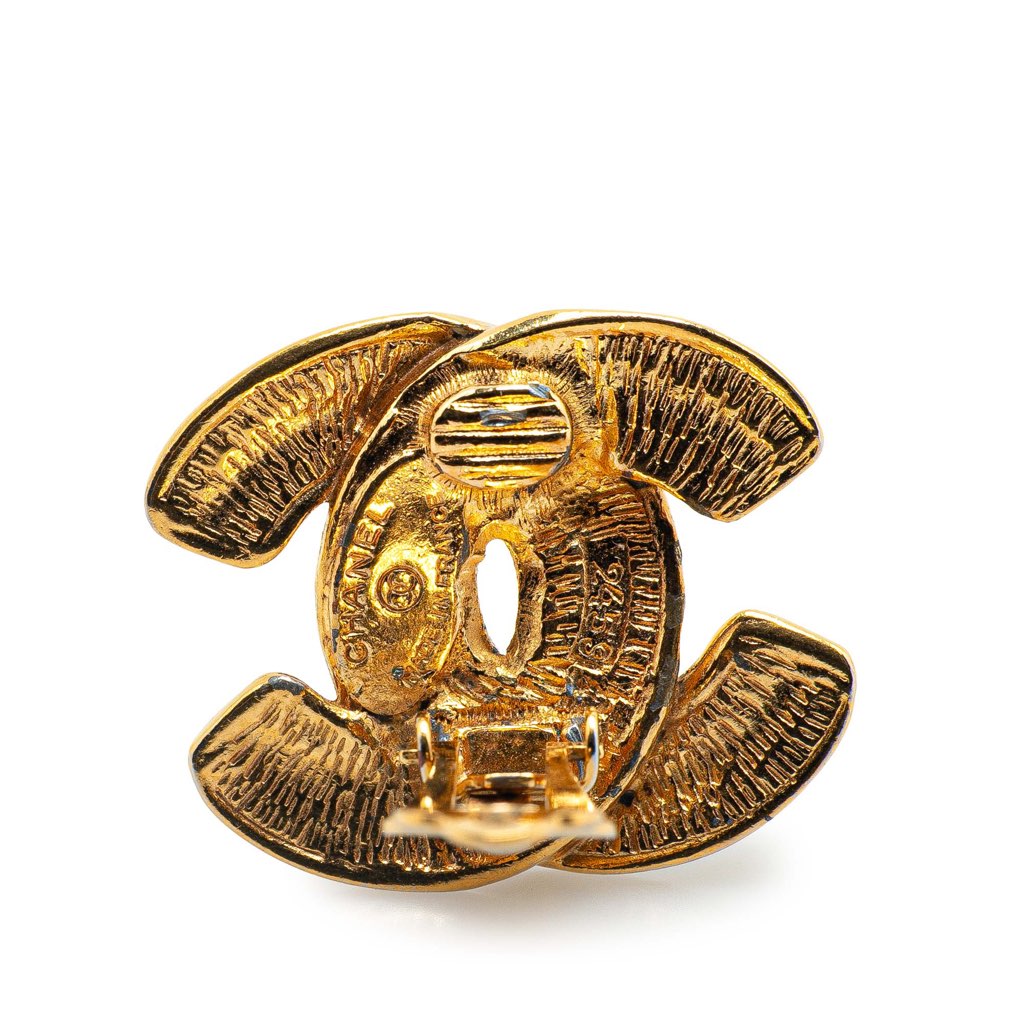 Chanel Gold Plated CC Quilted Clip On Earrings - 3