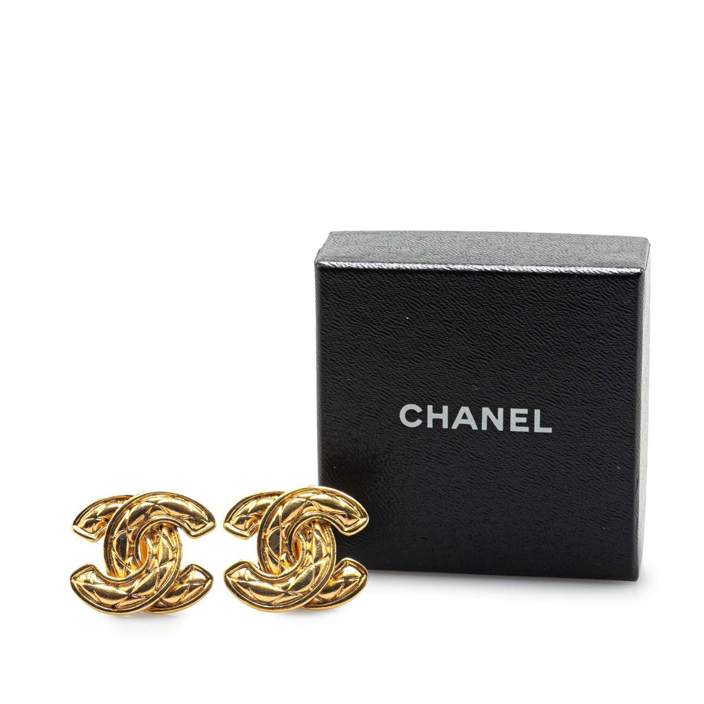 Chanel Gold Plated CC Quilted Clip On Earrings - 4