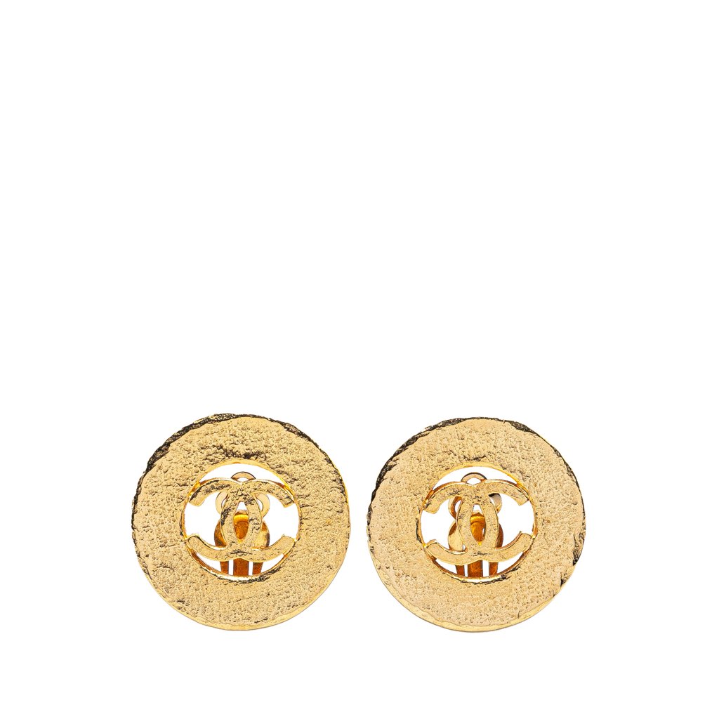 Chanel Gold Plated CC Round Clip On Earrings