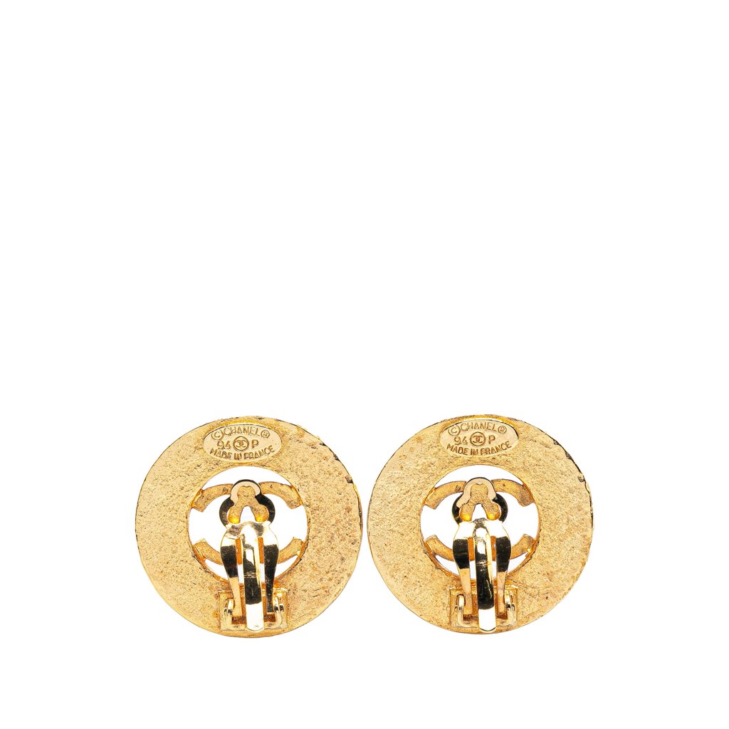 Chanel Gold Plated CC Round Clip On Earrings - Back view