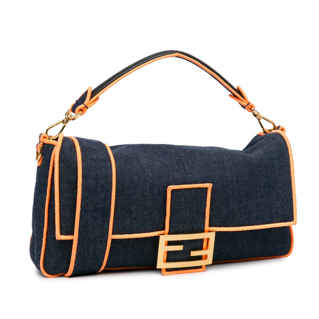 Fendi Large Denim Baguette Satchel - 2