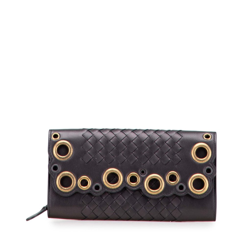 Bottega Veneta Nappa Intrecciato Grommet Scalloped Edge Long Wallet