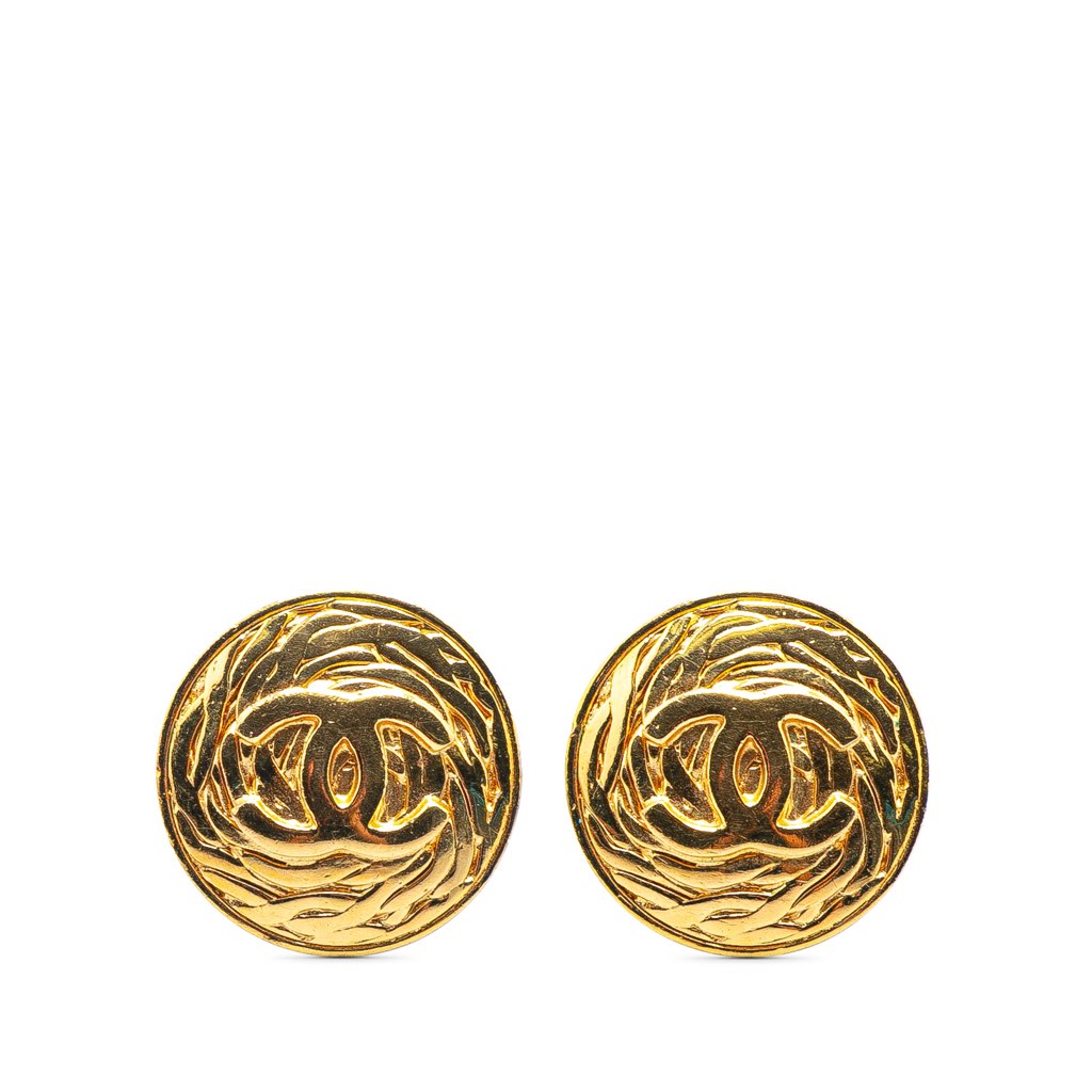 Chanel Gold Plated CC Round Clip on Earrings