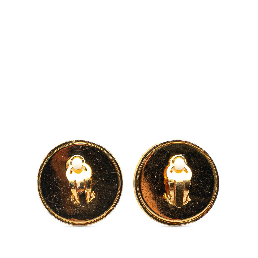 Chanel Gold Plated CC Round Clip on Earrings - Back view