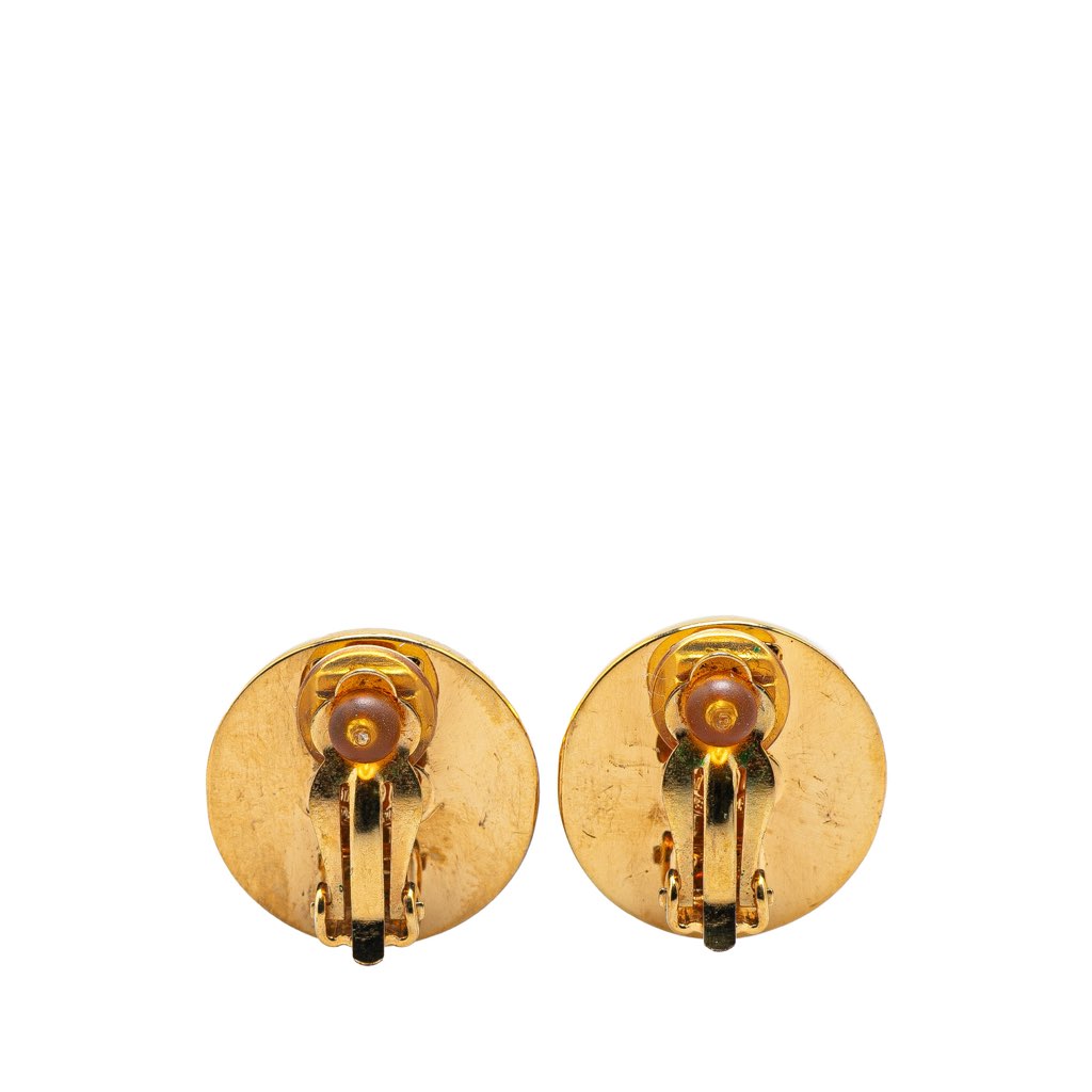 Chanel Gold Plated CC Turnlock Round Clip On Earrings - 2