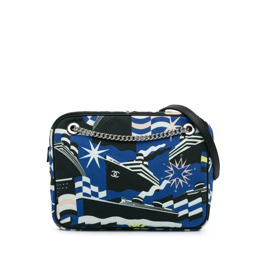 Chanel Small Canvas La Pausa Bay Camera Bag Blue Canvas Good - Front View