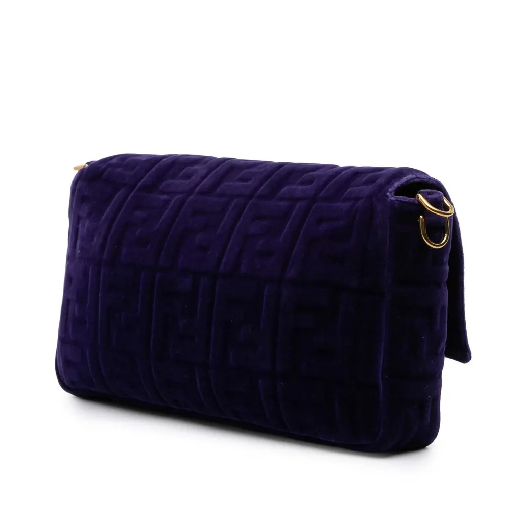 Fendi Large FF Embossed Velvet Baguette Satchel Purple Velvet Good - Back View