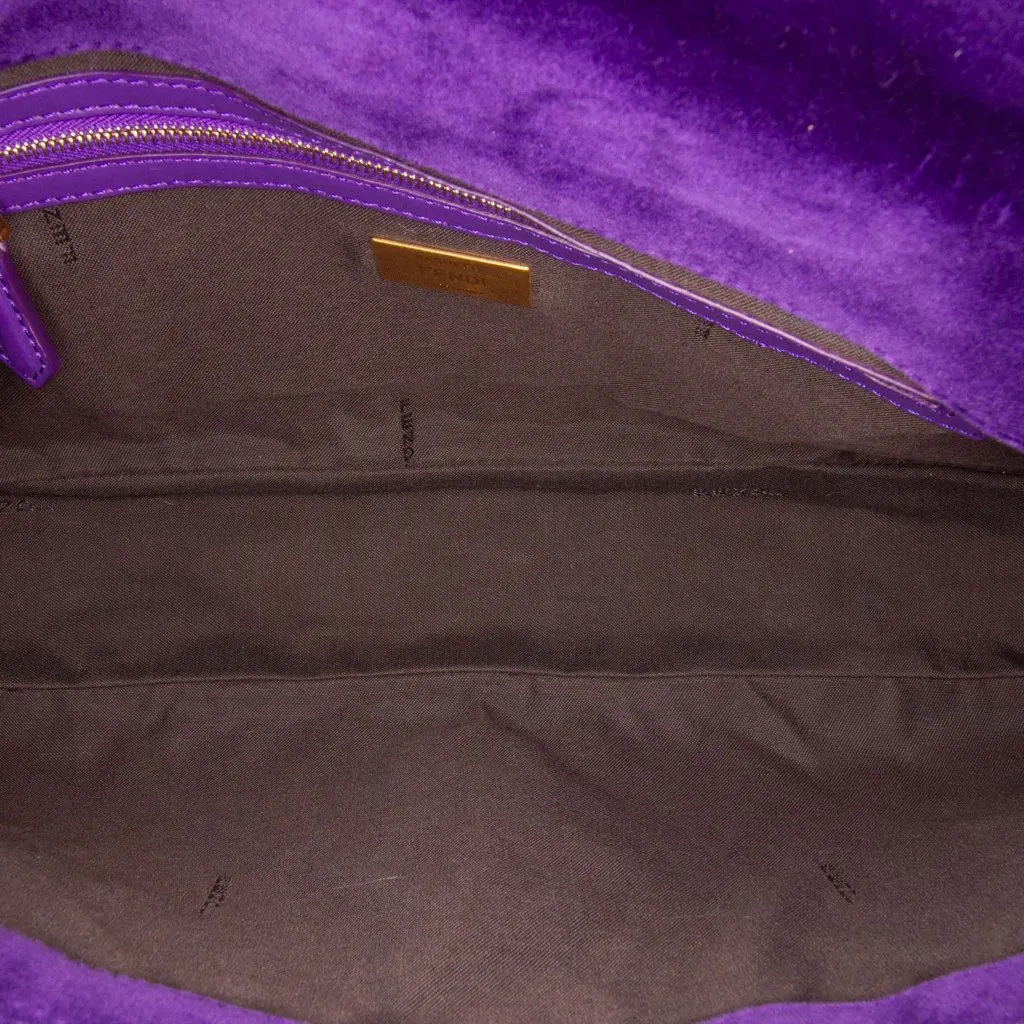 Fendi Large FF Embossed Velvet Baguette Satchel Purple Velvet Good - Model View