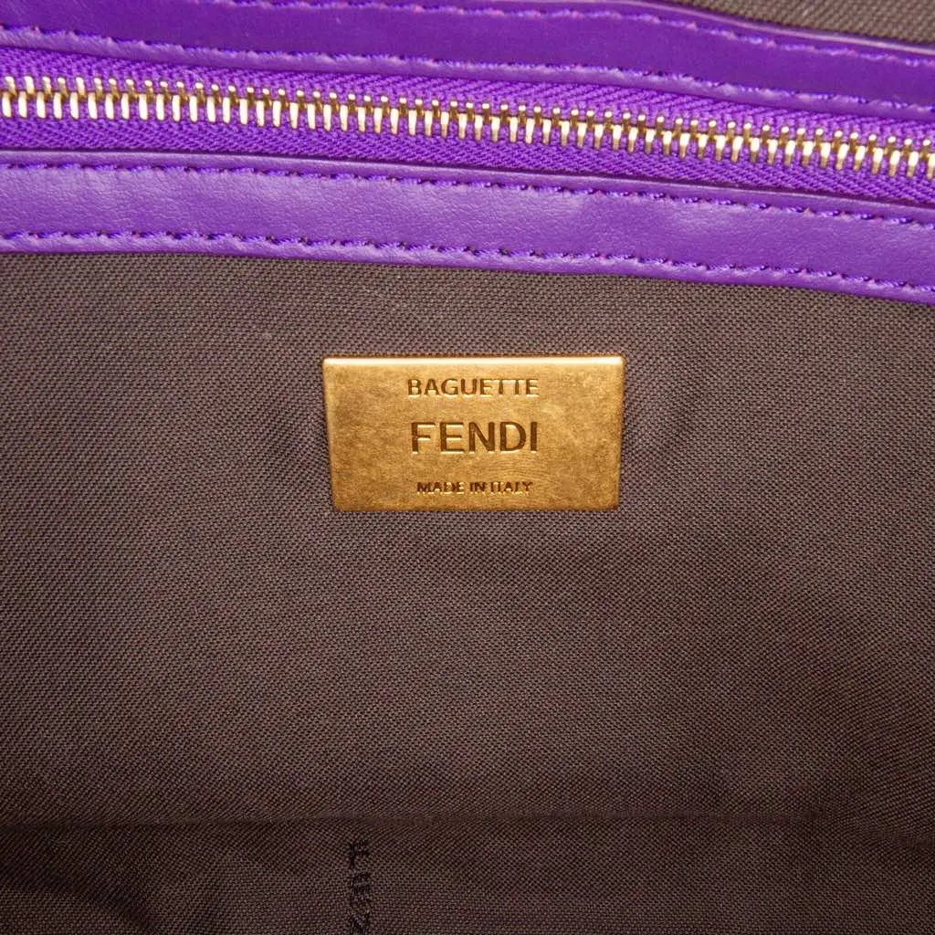 Fendi Large FF Embossed Velvet Baguette Satchel Purple Velvet Good - Box View