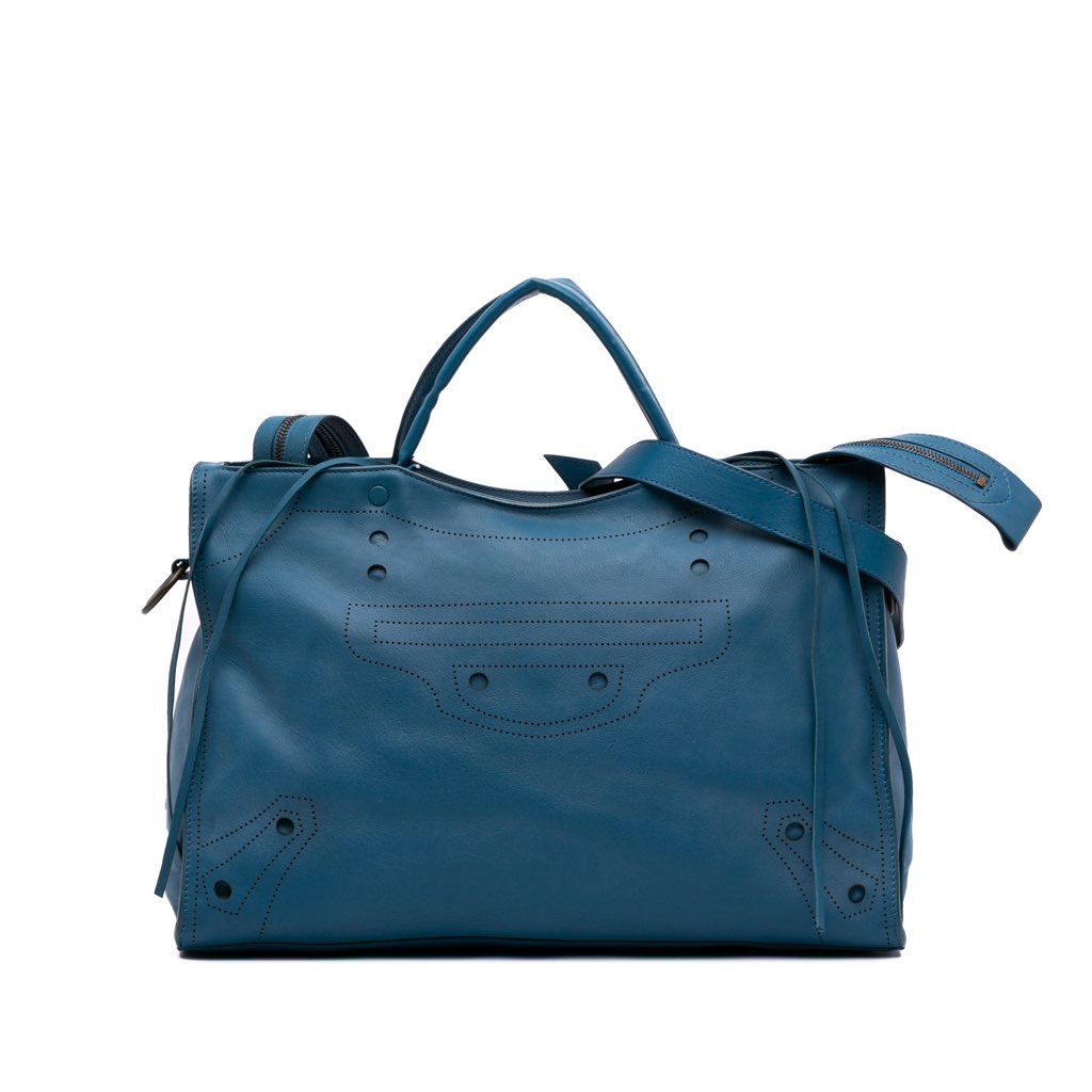 Balenciaga Leather Motocross Blackout City Satchel