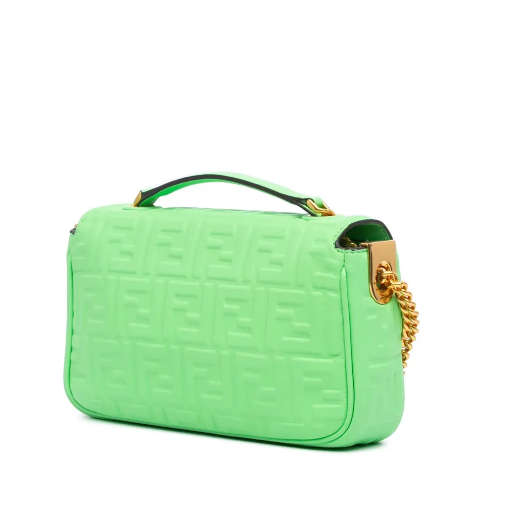 Fendi Zucca Embossed Leather Chain Midi Baguette Green Leather Very good - Back View
