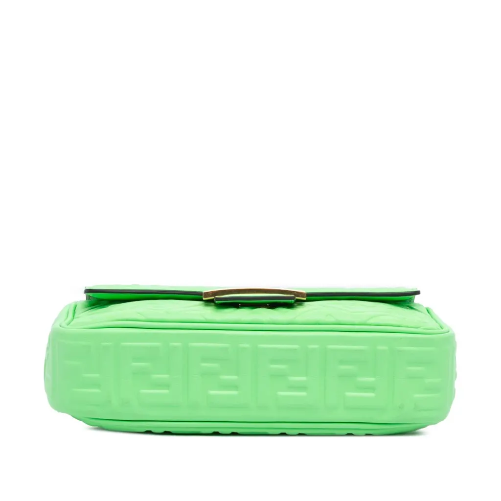 Fendi Zucca Embossed Leather Chain Midi Baguette Green Leather Very good - Inside View