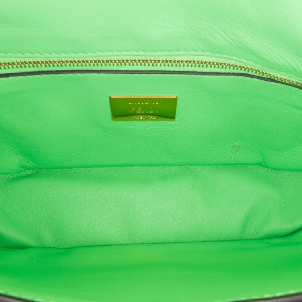 Fendi Zucca Embossed Leather Chain Midi Baguette Green Leather Very good - Model View