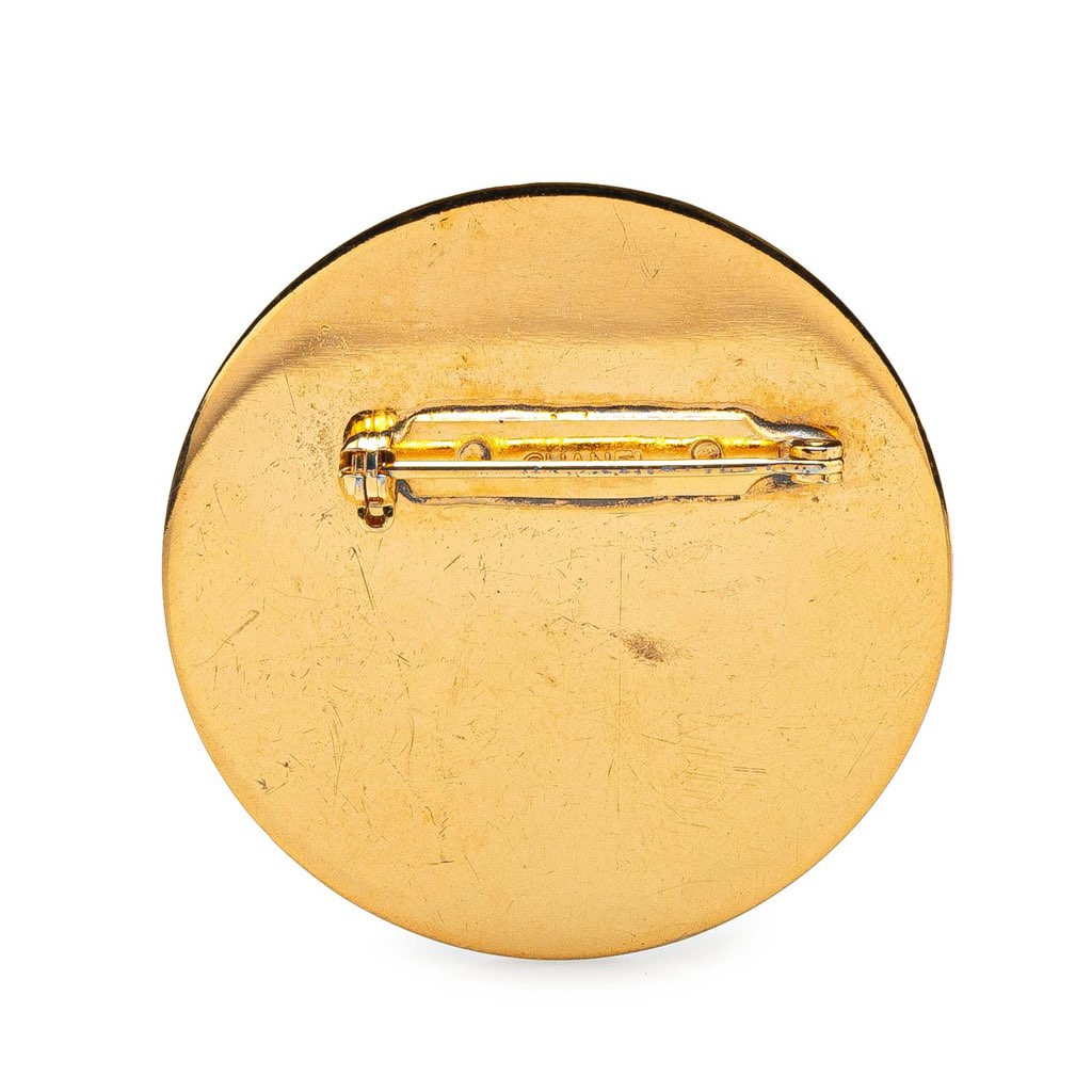 Chanel Gold Plated and Enamel Round Coco Paris Brooch - Back view