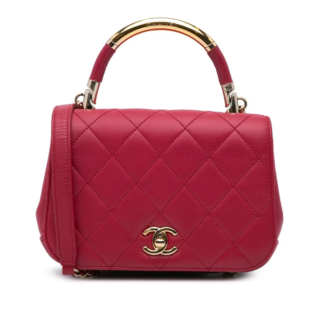 Chanel Mini Quilted Lambskin Carry Chic Flap Pink Leather Good - Front View
