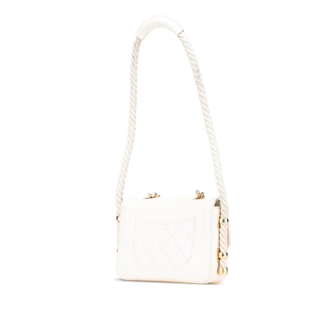 Chanel Crumpled Calfskin En Vogue Rope Flap White Leather Very good - Back View