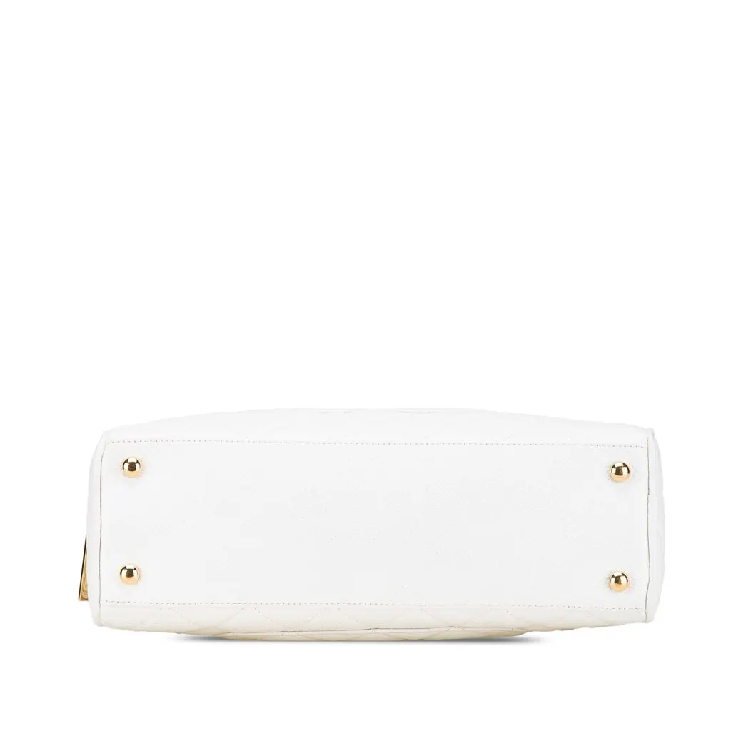Chanel CC Quilted Caviar Bowling Bag White Leather Good - Inside View