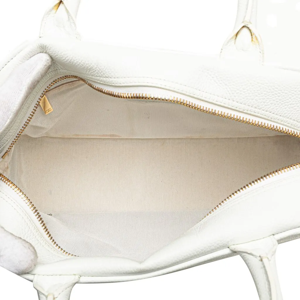 Chanel CC Quilted Caviar Bowling Bag White Leather Good - Model View
