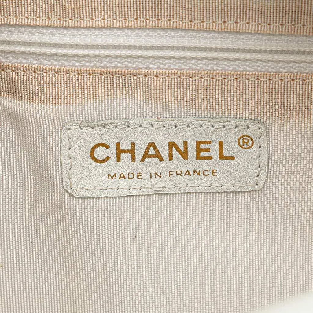 Chanel CC Quilted Caviar Bowling Bag White Leather Good - Box View