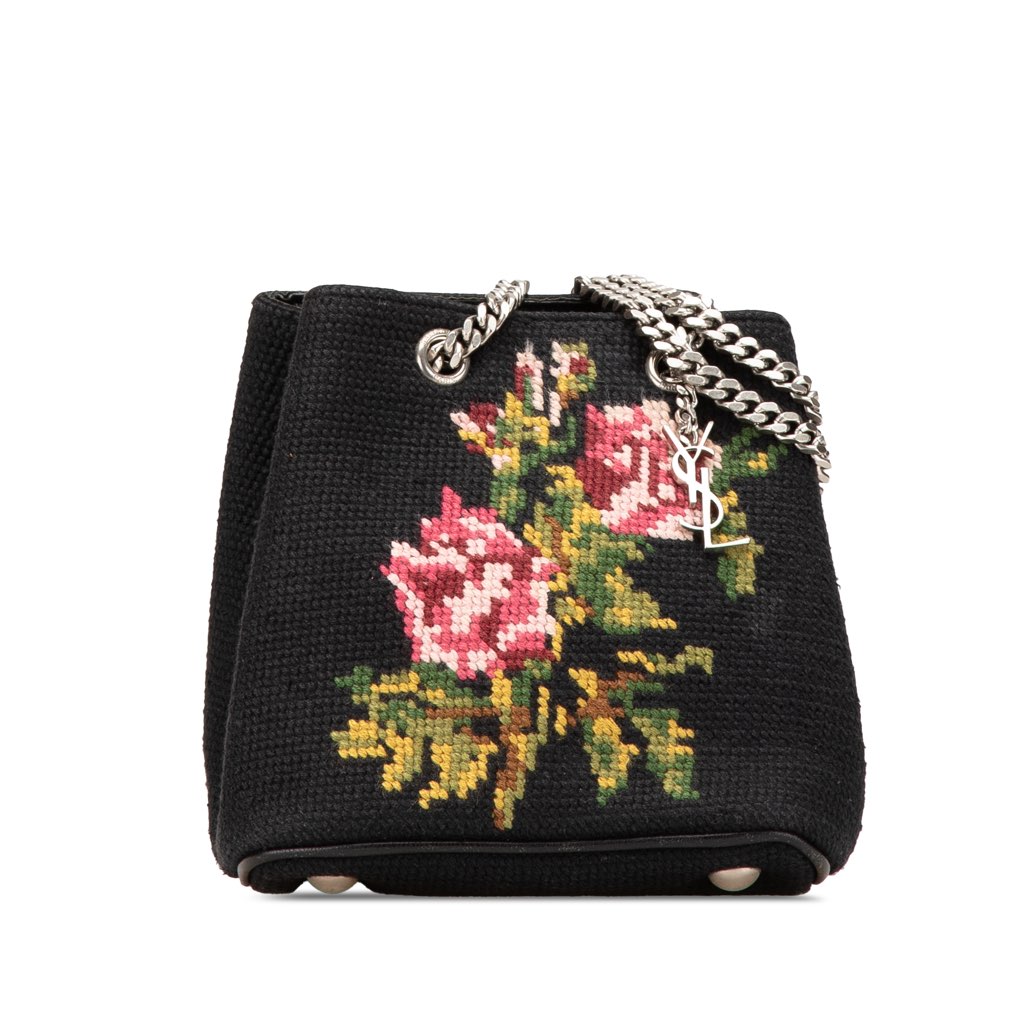 Saint Laurent Baby Embroidered Wool Emmanuelle Bucket Bag