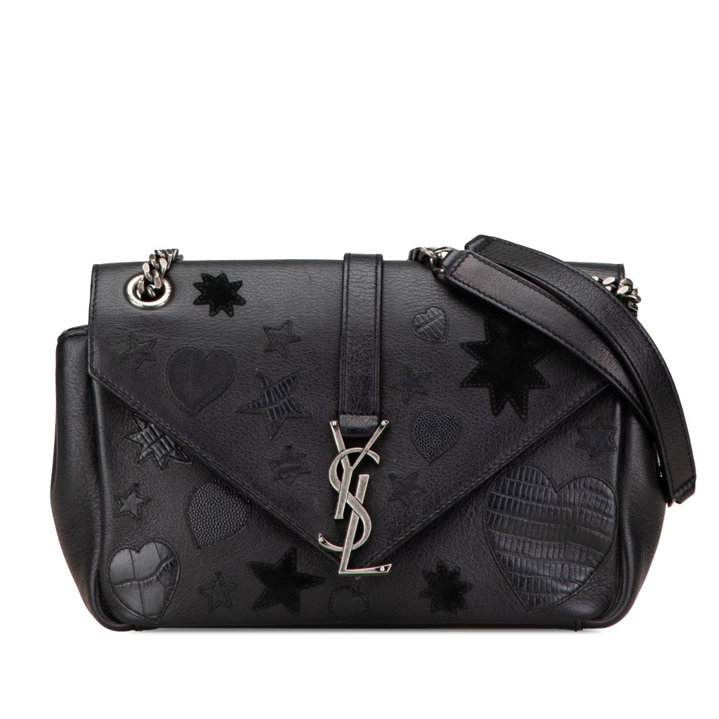 Saint Laurent Medium Monogram Heart Patchwork Chain Wallet