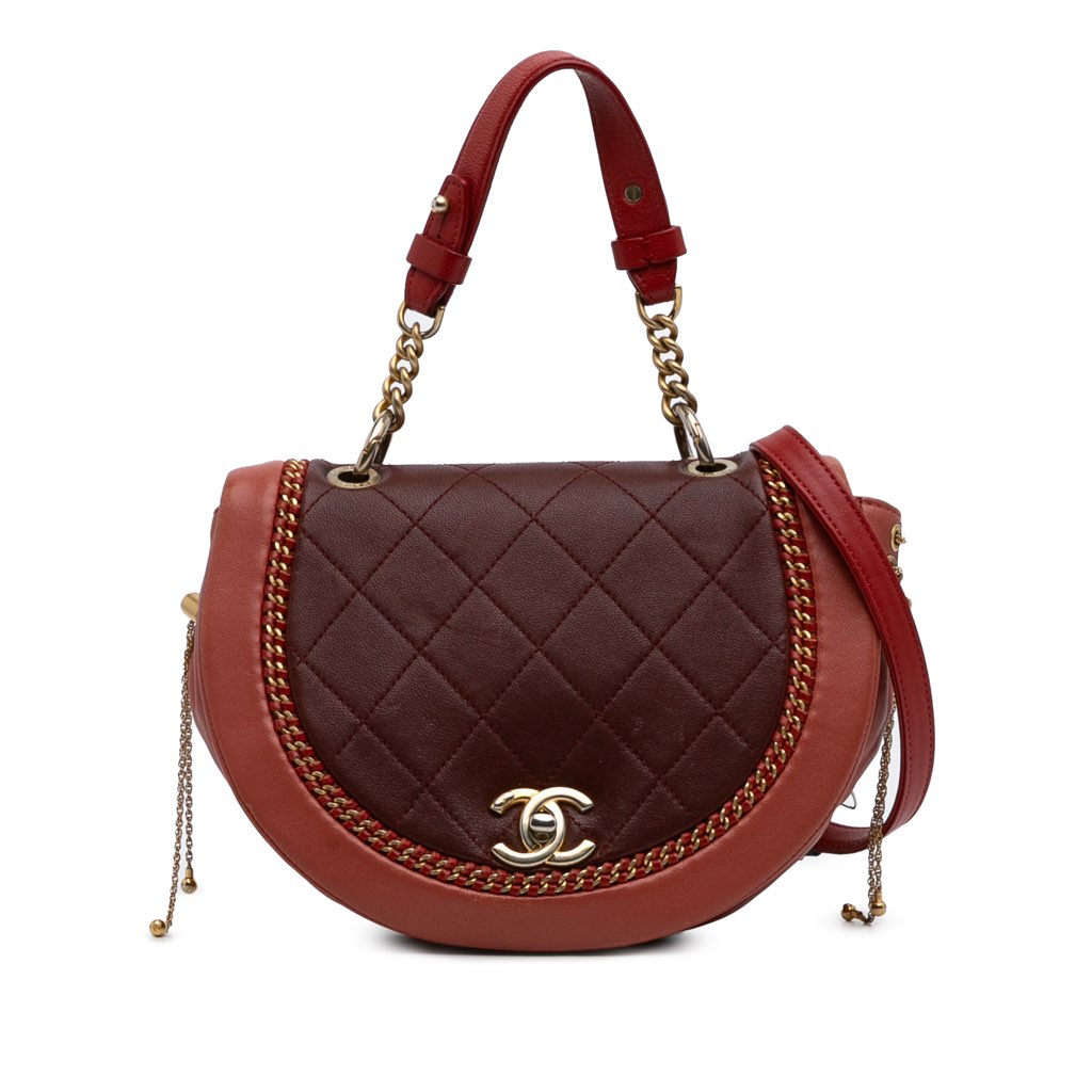 Chanel Small Quilted Lambskin Chain Detail Saddle Bag