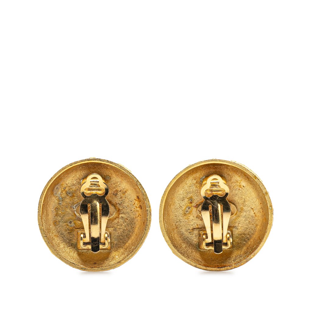 Chanel Gold Plated CC Round Clip On Earrings - 2