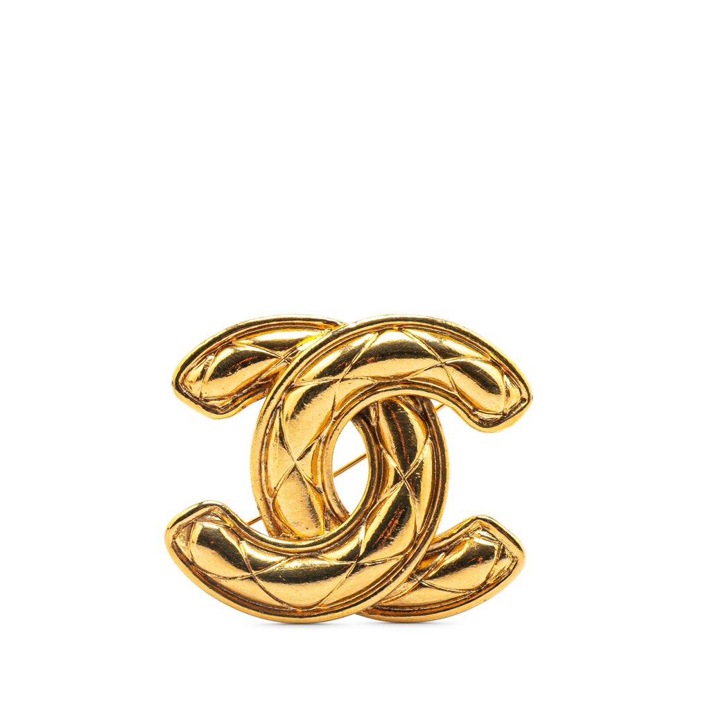 Chanel Gold Plated CC Quilted Brooch
