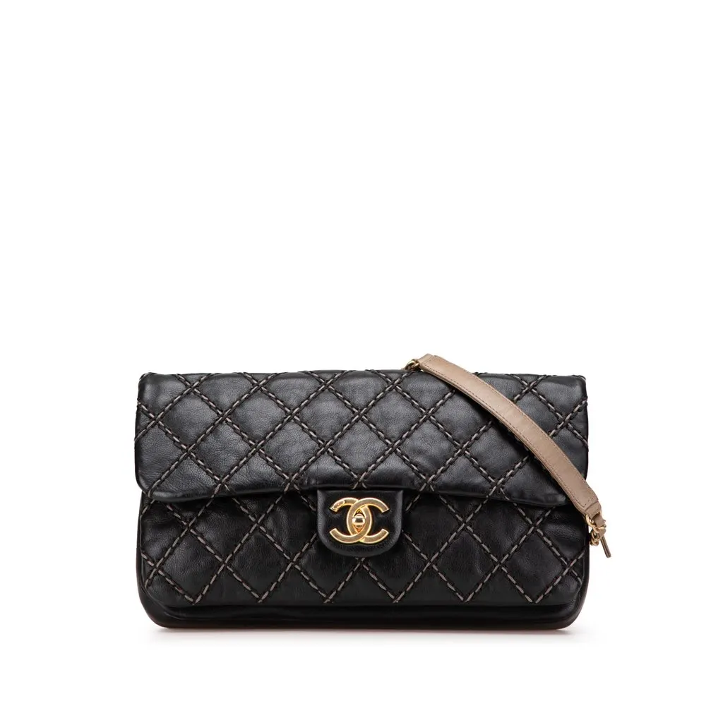 Chanel Paris Dallas Quilted Calfskin Chic Stitch Flap Black Leather Good - Front View