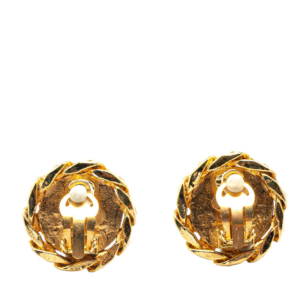 Chanel Gold Plated CC Rhinestones Clip on Earrings - 2