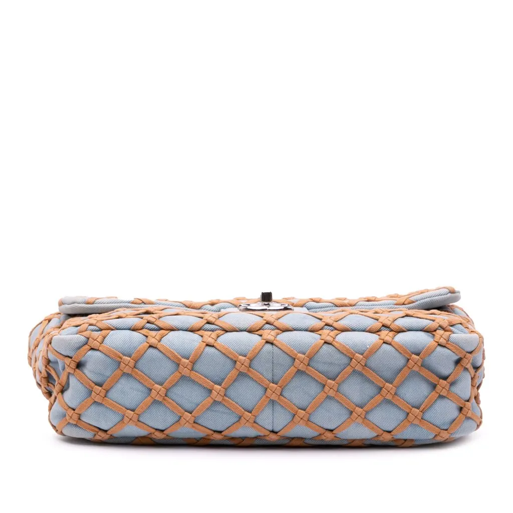Chanel Jumbo Denim Canebiers Net Flap Blue Denim Good - Inside View