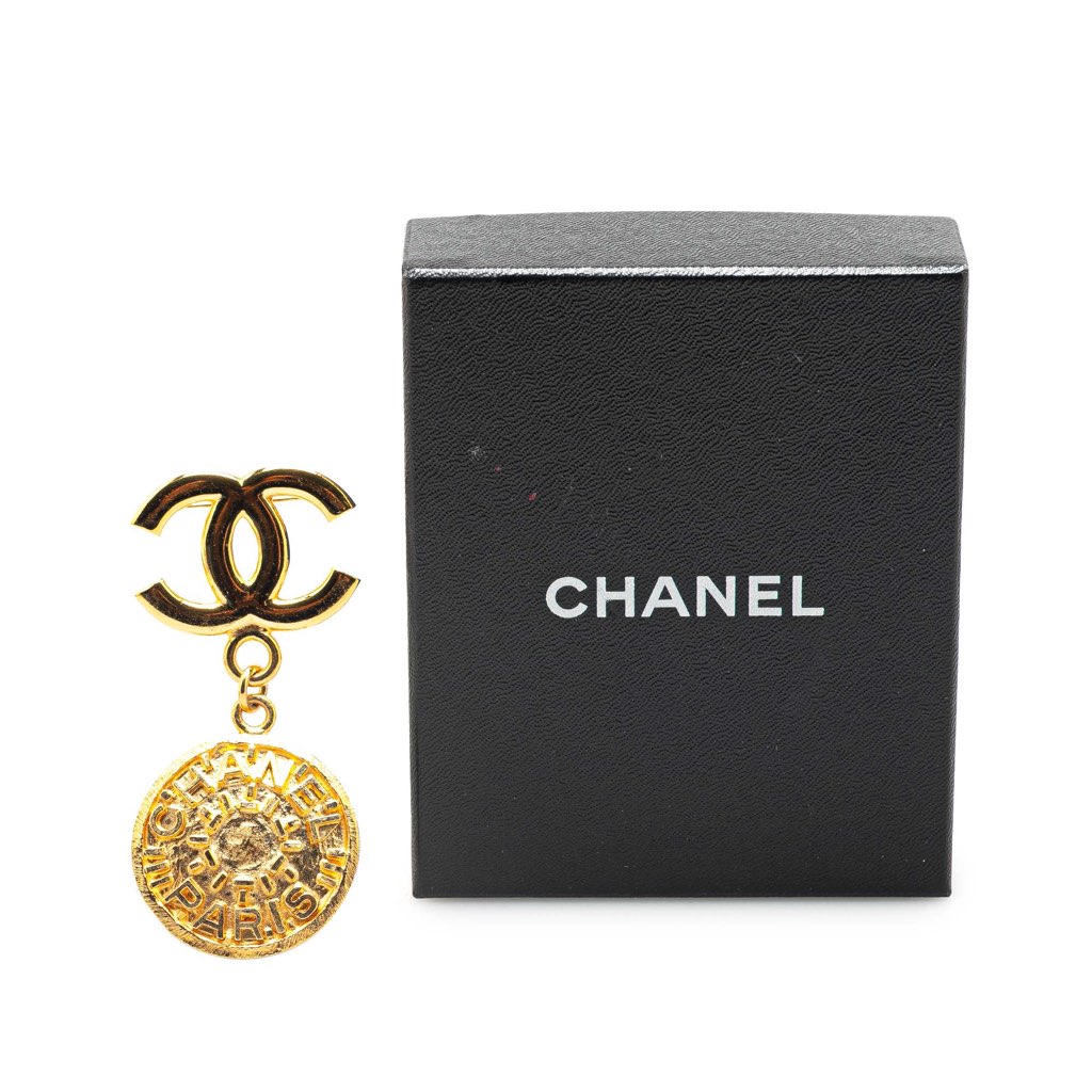 Chanel Gold Plated CC Medallion Brooch - 5