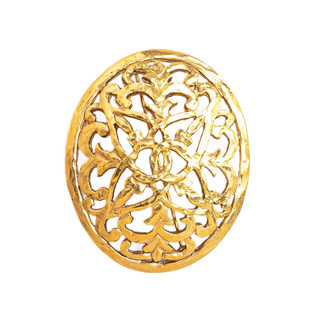 Chanel Gold Plated Round Brooch