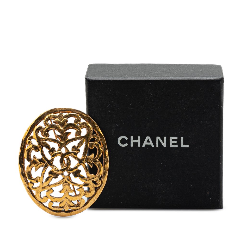 Chanel Gold Plated Round Brooch - Side view