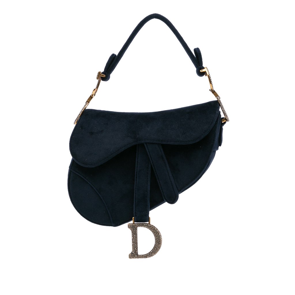 Dior Mini Velvet Crystal Embellished Saddle Bag