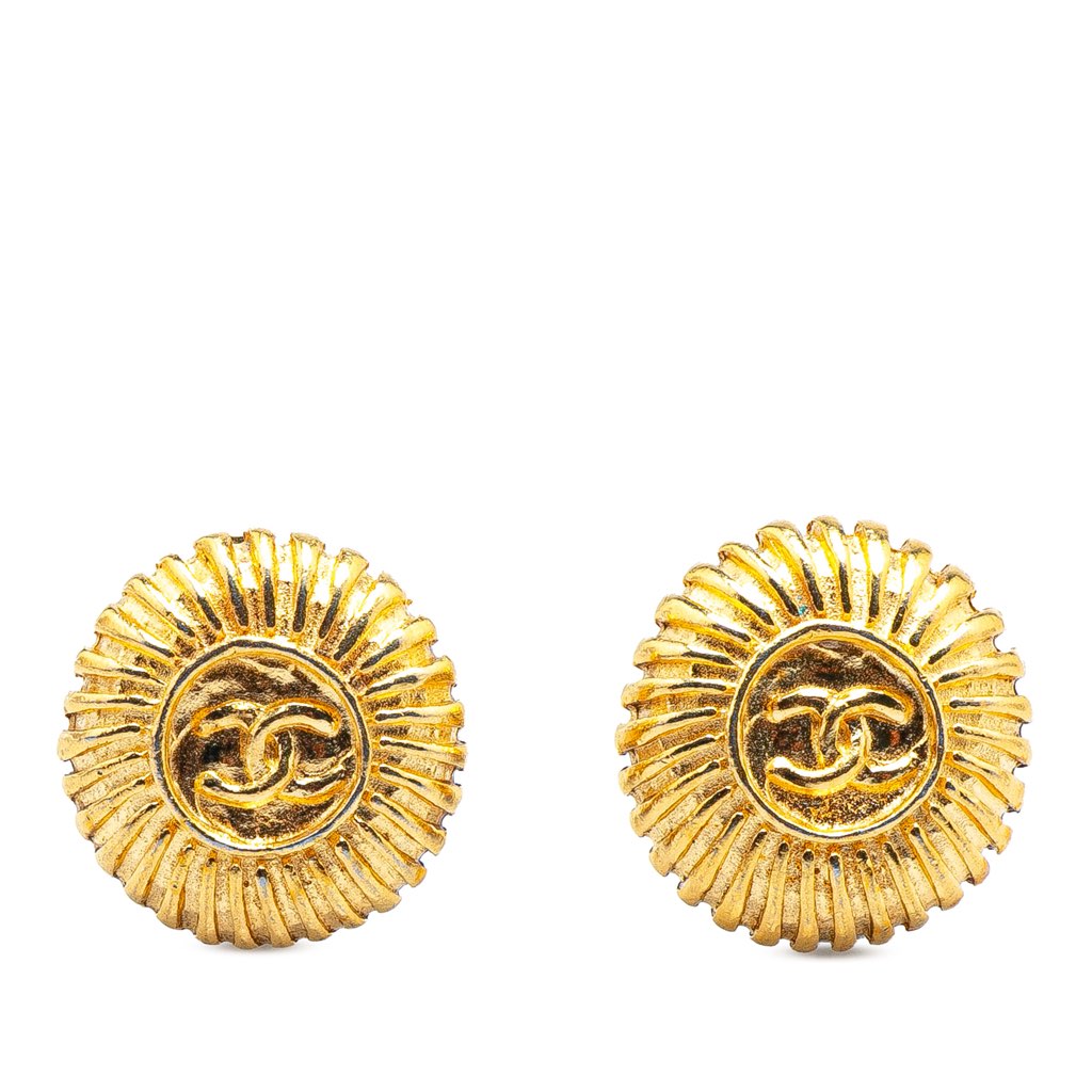 Chanel Gold Plated CC Round Clip On Earrings