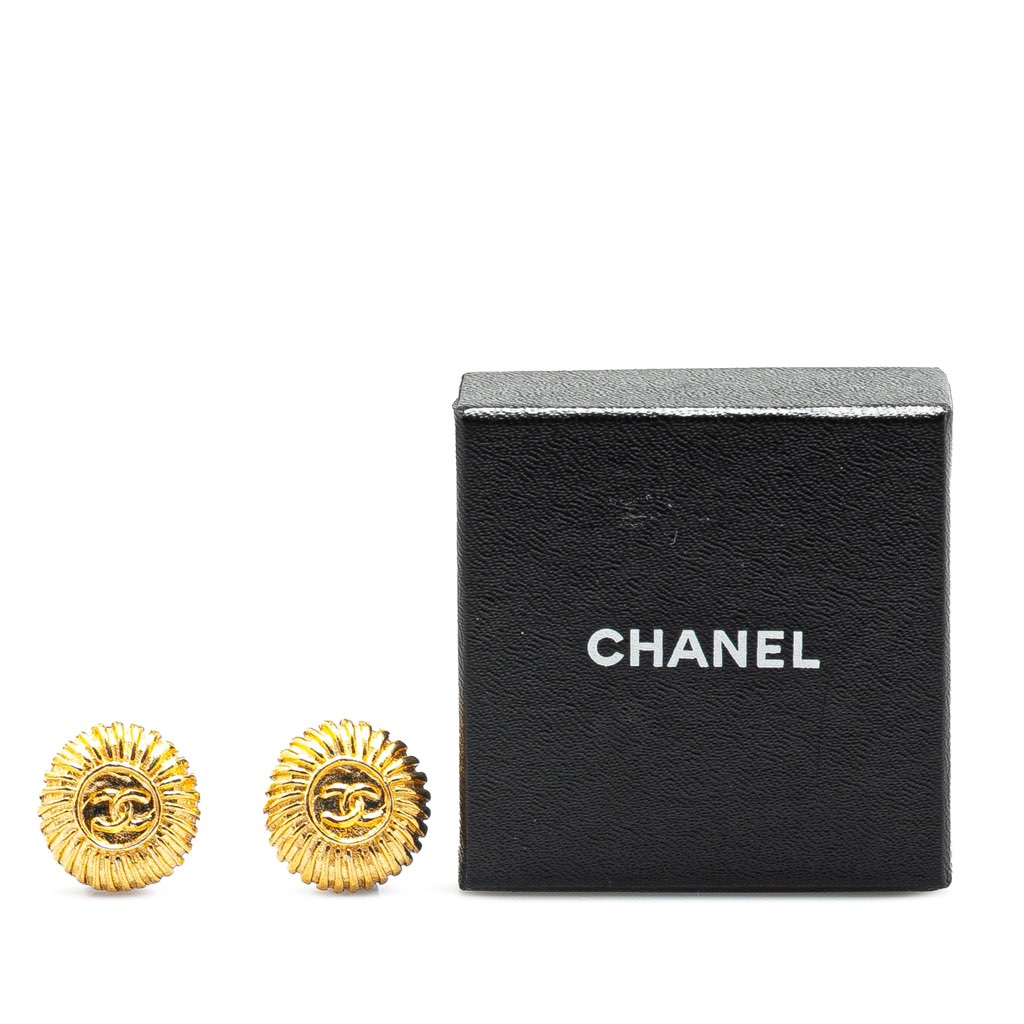 Chanel Gold Plated CC Round Clip On Earrings - 4