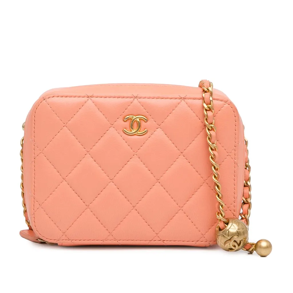 Chanel CC Quilted Lambskin Pearl Crush Camera Bag Orange Leather Good - Front View