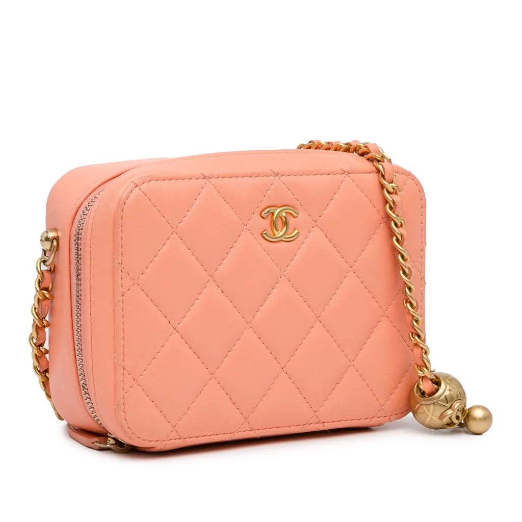 Chanel CC Quilted Lambskin Pearl Crush Camera Bag Orange Leather Good - Back View