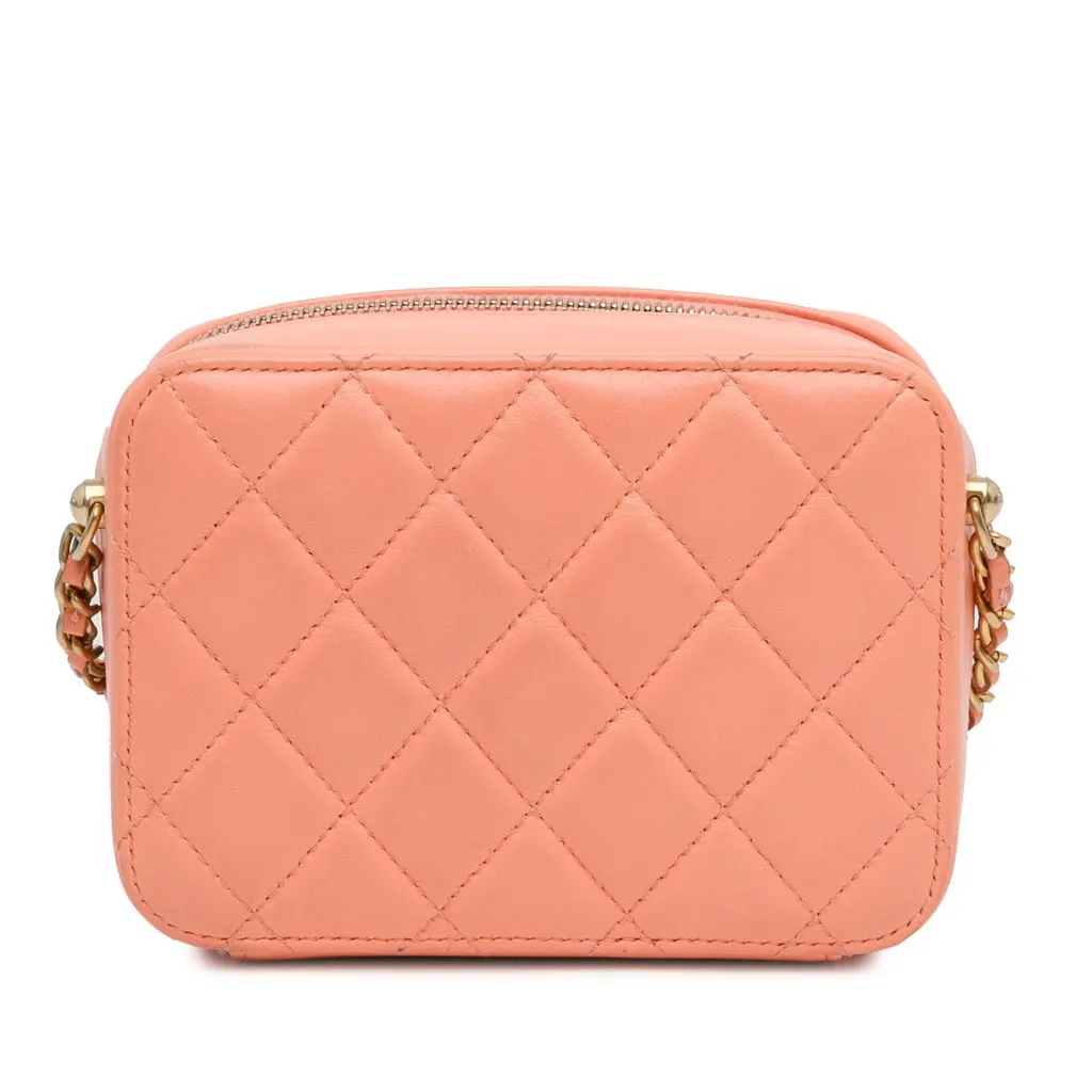 Chanel CC Quilted Lambskin Pearl Crush Camera Bag Orange Leather Good - Inside View