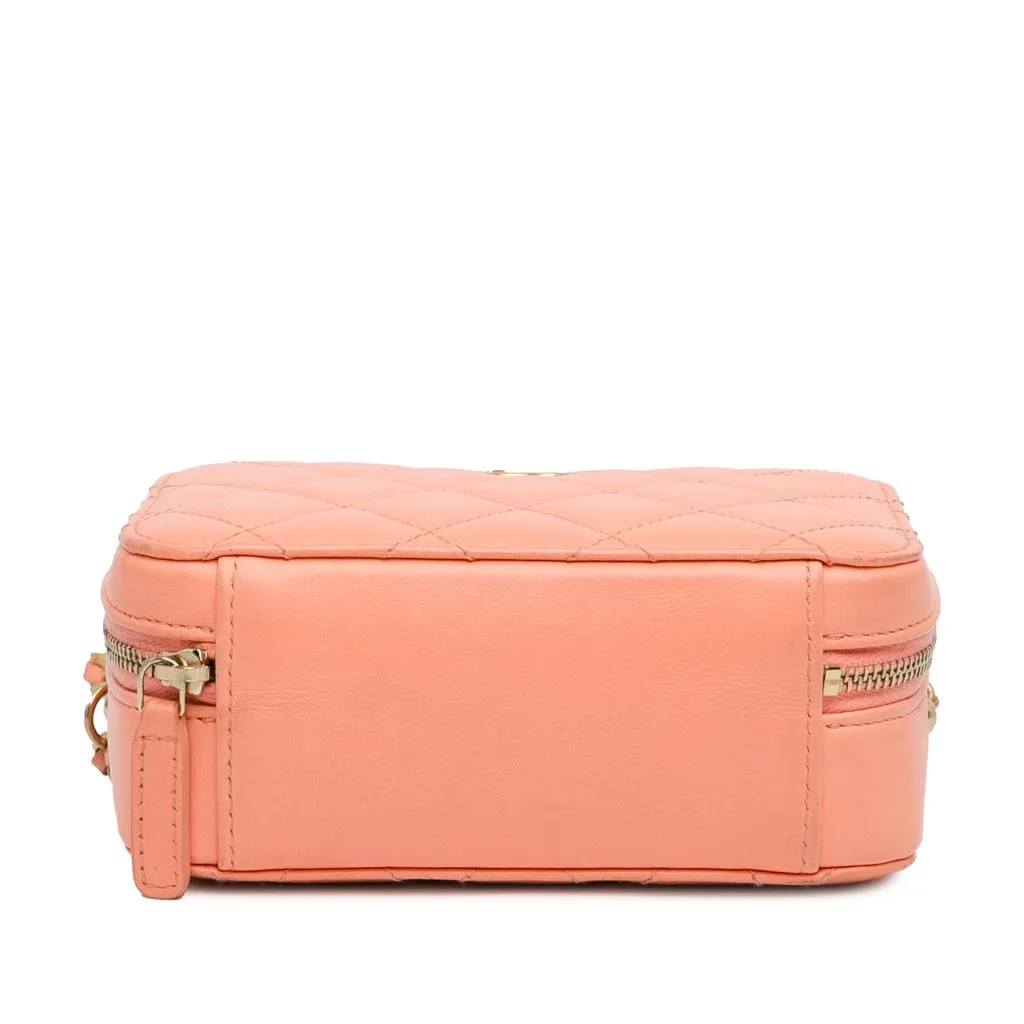 Chanel CC Quilted Lambskin Pearl Crush Camera Bag Orange Leather Good - Model View