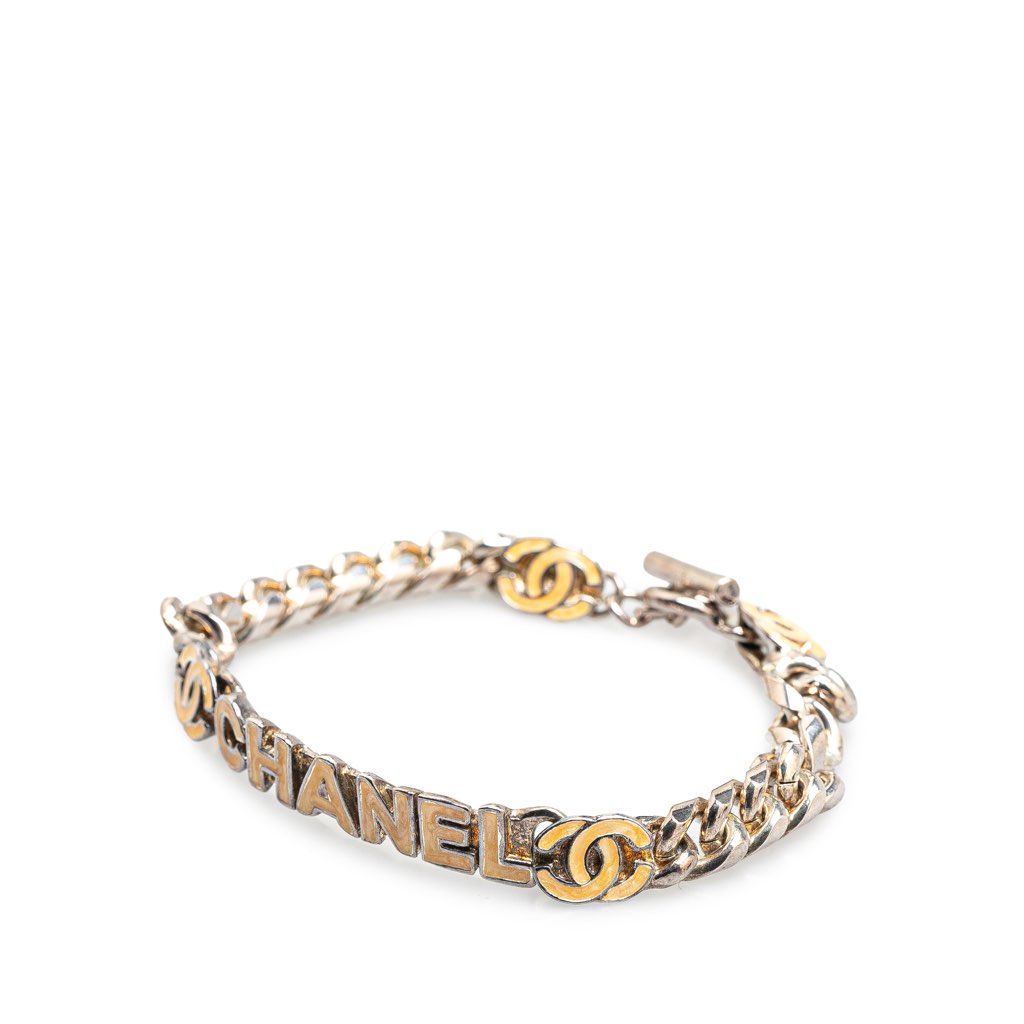 Chanel Silver Plated Enamel Logo Bracelet - 2