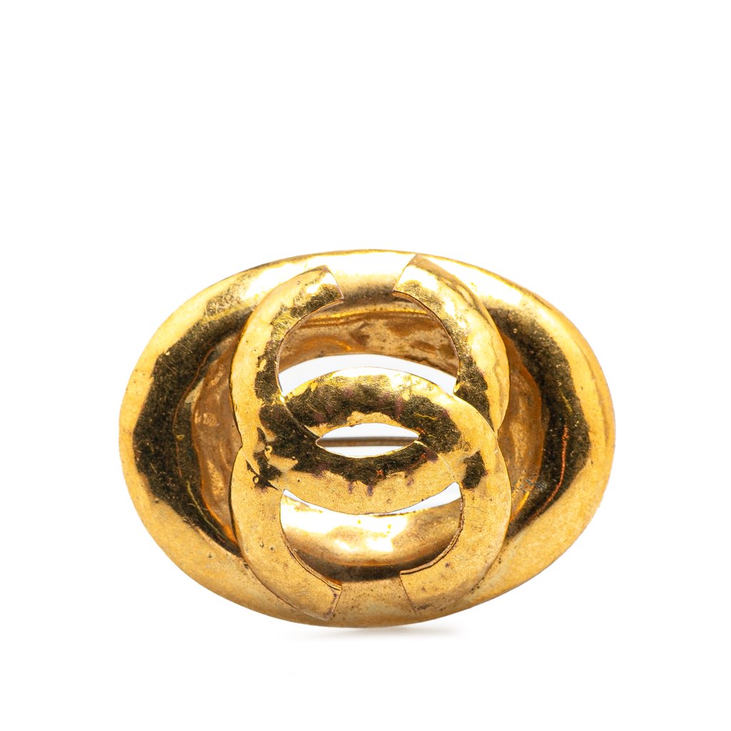 Chanel Gold Plated CC Oval Brooch