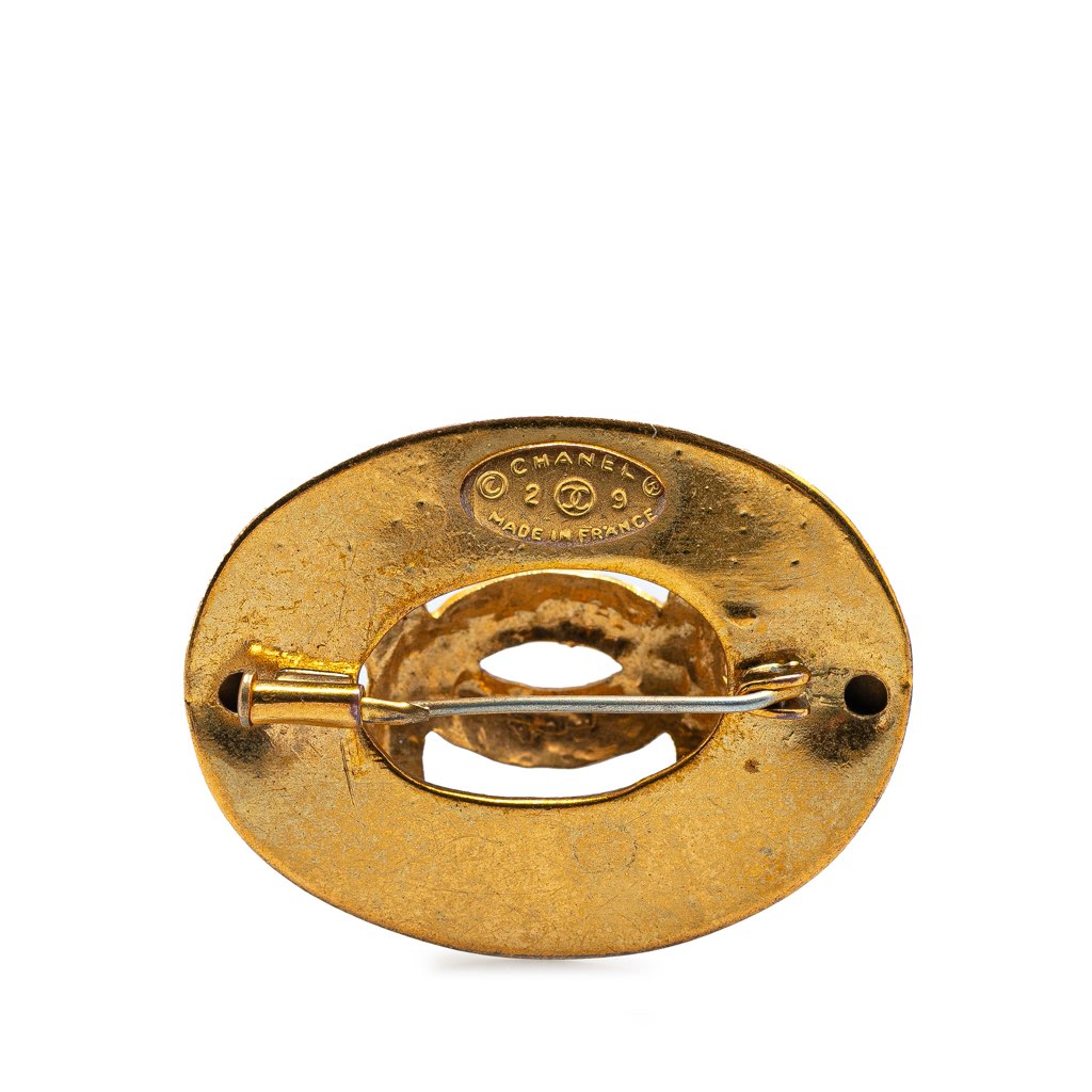 Chanel Gold Plated CC Oval Brooch - 2