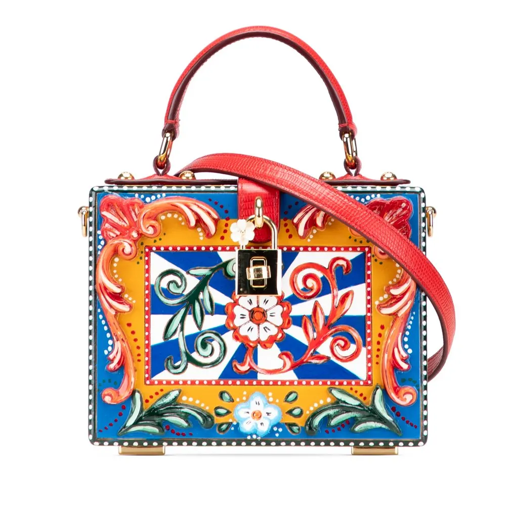 Dolce & Gabbana Resin and Wood Carretto Box Bag Red Good - Front View